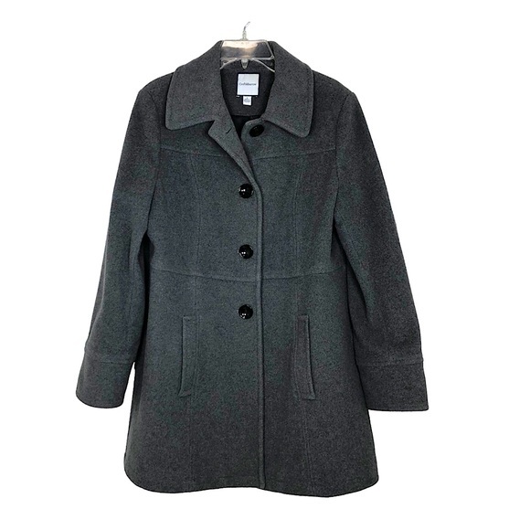 CROFT & BARROW Gray Wool Blend Classic Mid Length Button Up Pea Coat  L - Picture 1 of 11